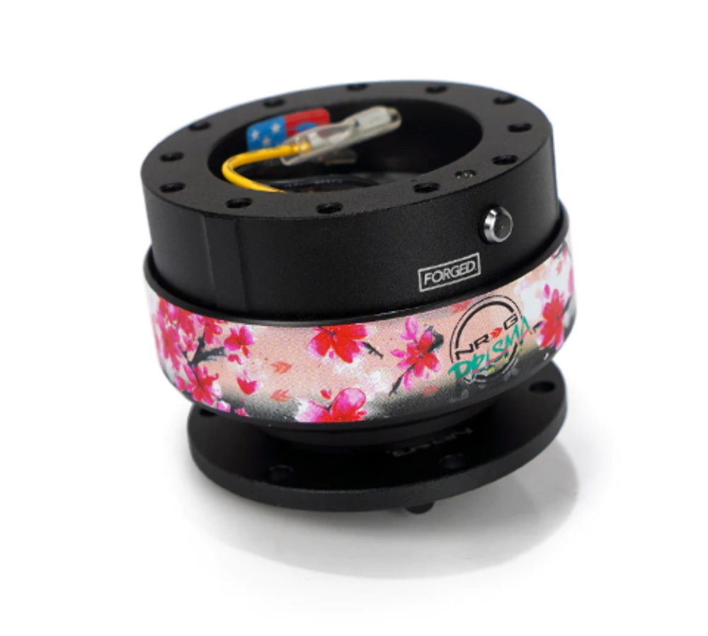 Reinforced Steering Wheel - Hydro Dipped Sakura Floral 3" Deep, 5mm spoke, 350mm Sport Steering Wheel Pink Suede w/ Black baseball stitching
