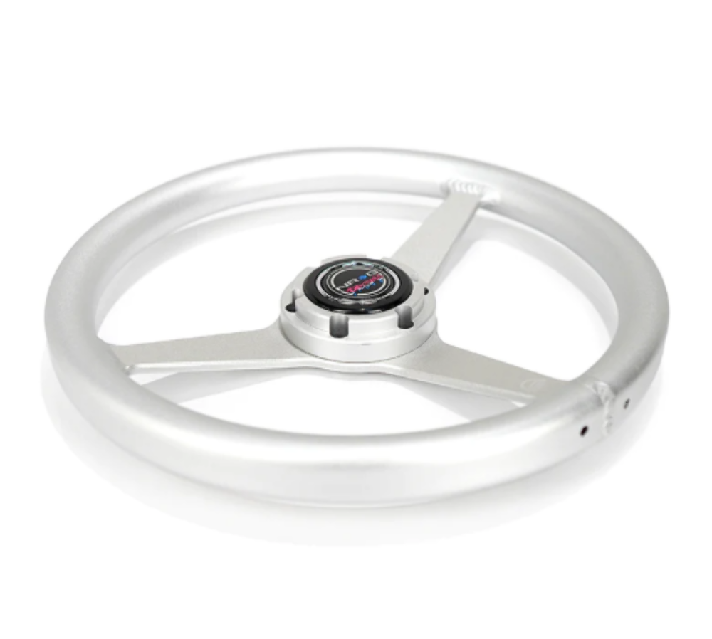 All Aluminum Steering Wheel 330mm - Heritage Solid Spoke- Ergonomic Grip- Anadized Silver