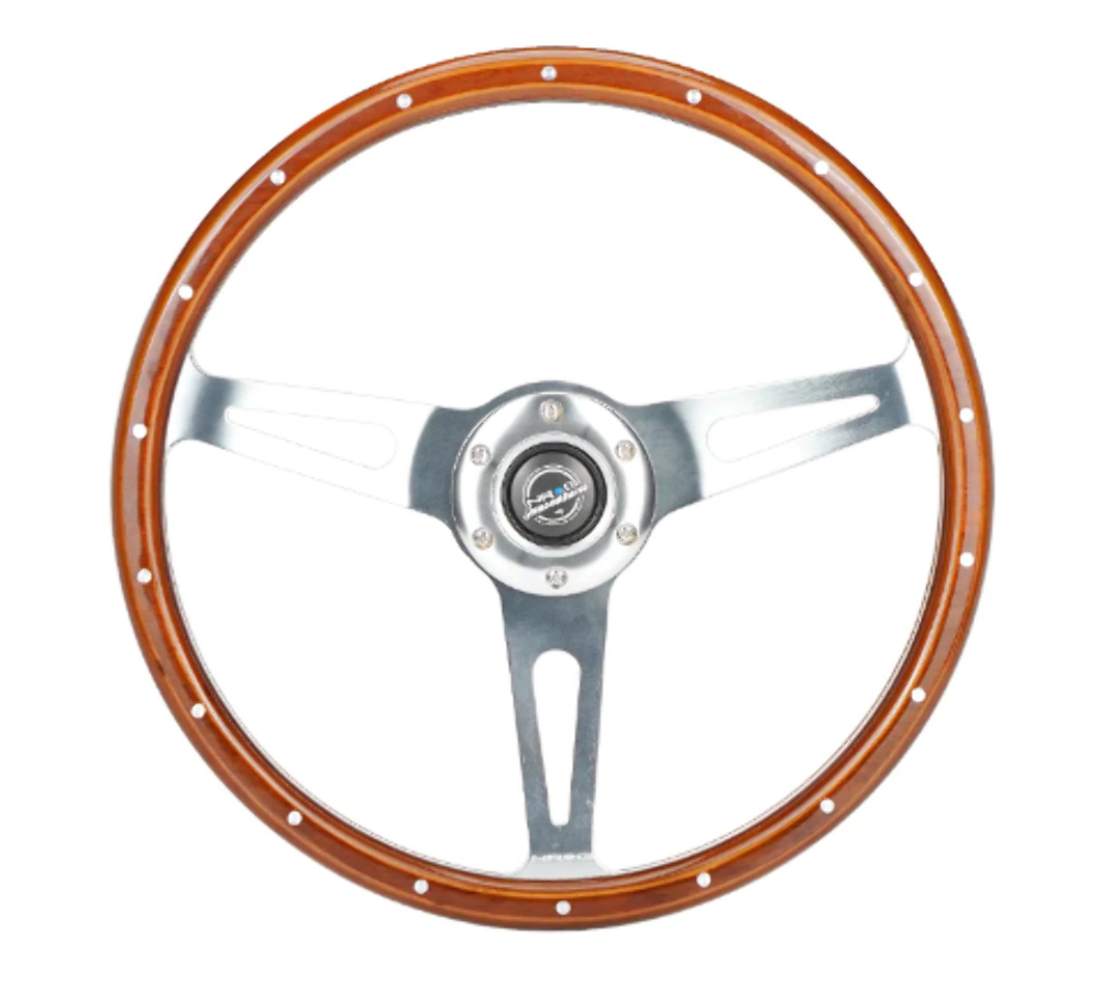 Reinforced Classic Dark Wood Grain Wheel, 360mm, 3 spoke center in chrome
