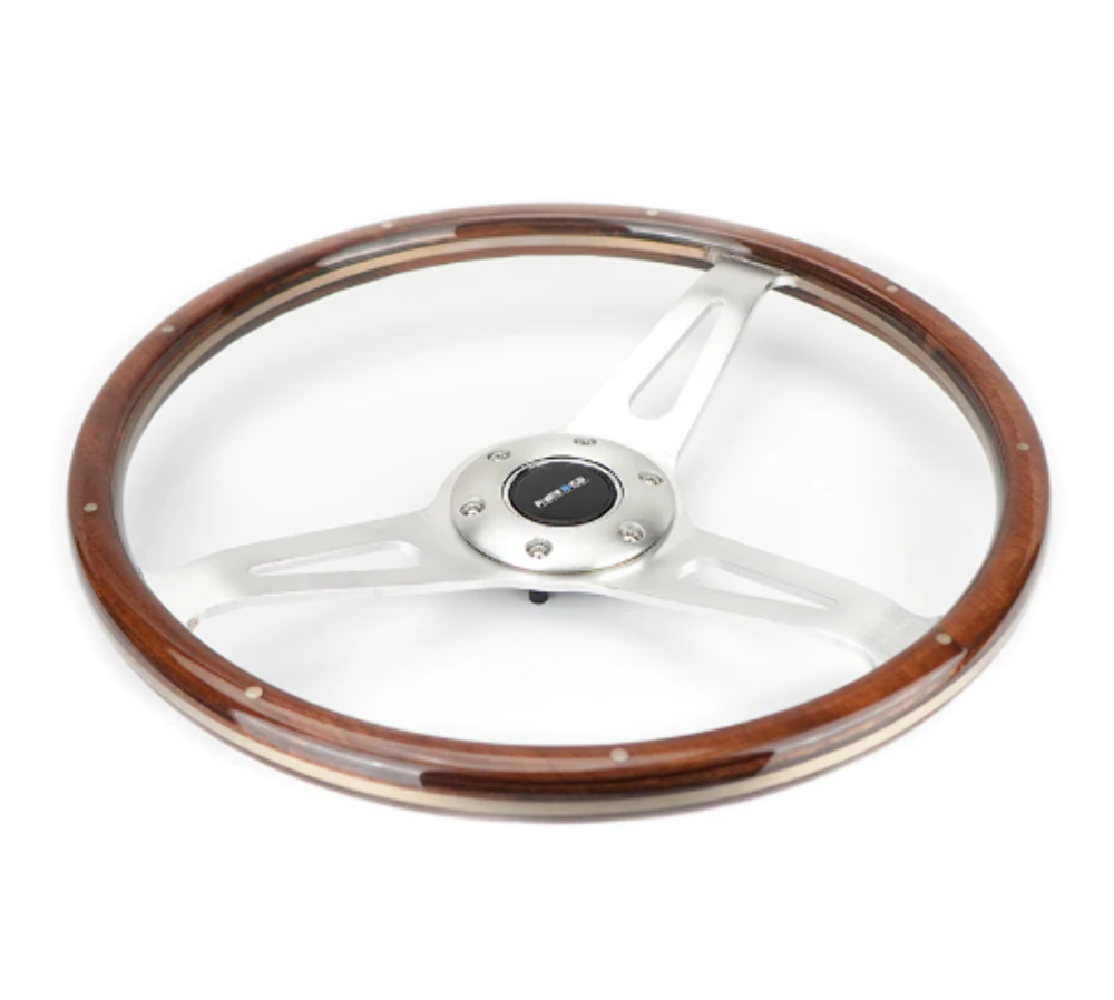 Reinforced Classic Dark Wood Grain Wheel, 360mm, 3 spoke center in chrome