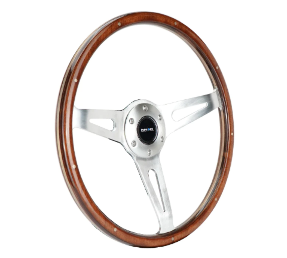 Reinforced Classic Dark Wood Grain Wheel, 360mm, 3 spoke center in chrome