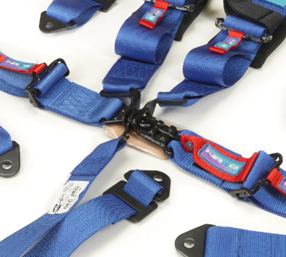 SFI 16.1 5pt 3 inch Seat Belt Harness with pads / Latch Link - Blue 12/22