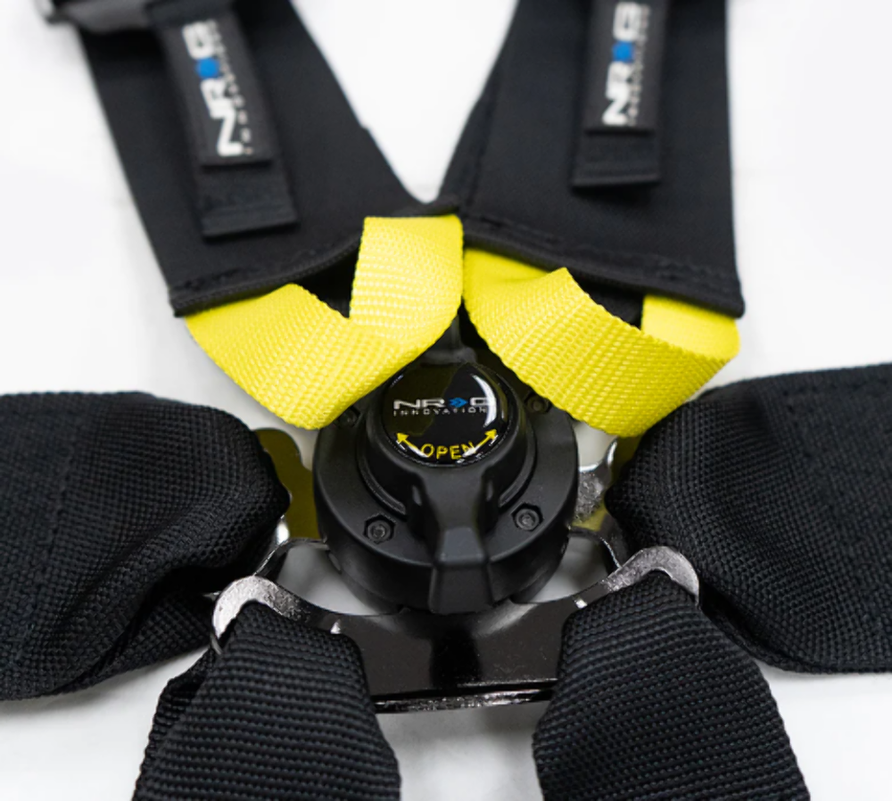 FIA Approved 6pt 2 inch Shoulder Belt for HANS device. Rotary Cam Lock Buckle, 3" Waist Belt and Crutch Belt - Black