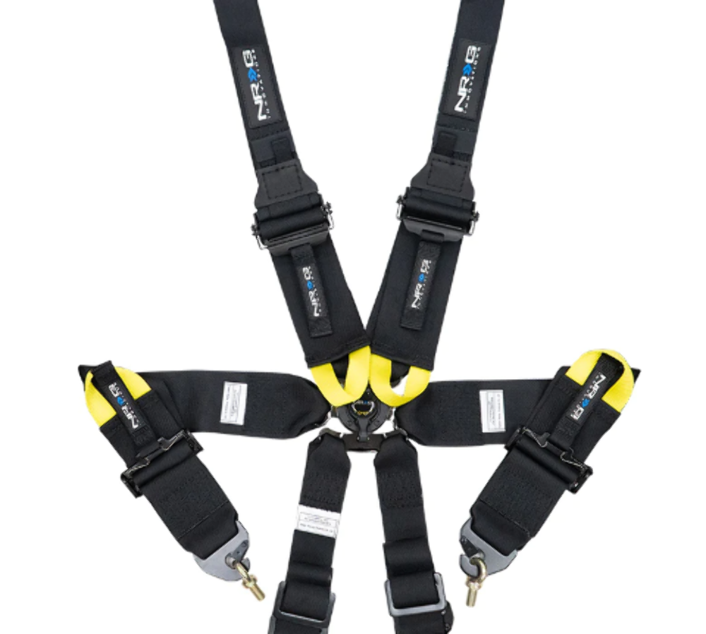 FIA Approved 6pt 2 inch Shoulder Belt for HANS device. Rotary Cam Lock Buckle, 3" Waist Belt and Crutch Belt - Black