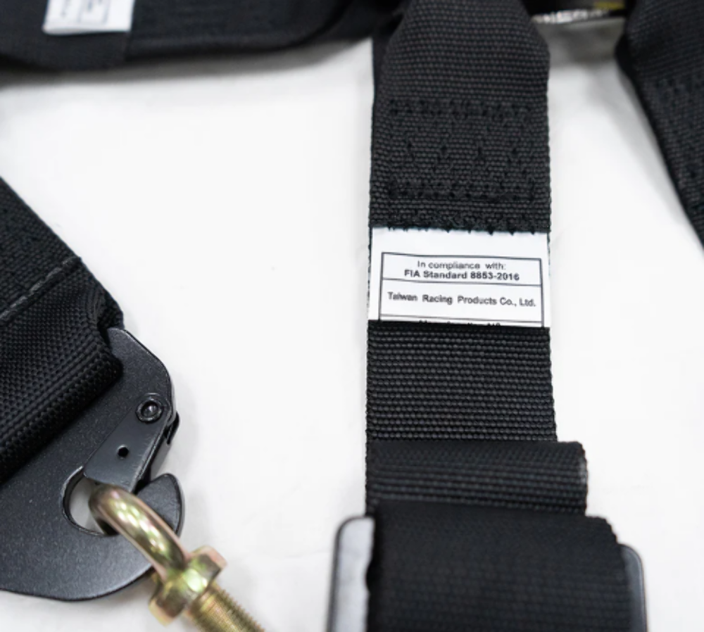 FIA Approved 6pt 2 inch Shoulder Belt for HANS device. Rotary Cam Lock Buckle, 3" Waist Belt and Crutch Belt - Black