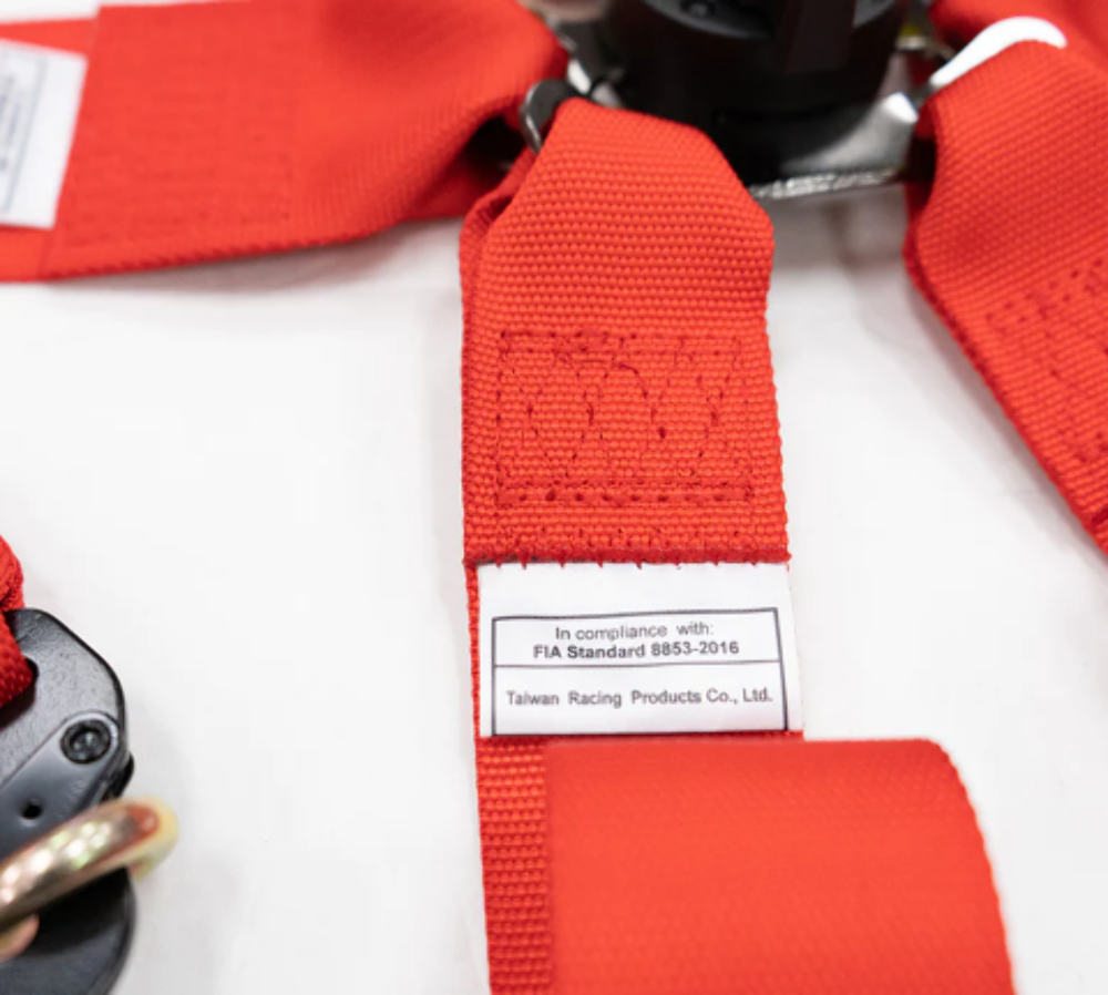 FIA Approved 6pt 2 inch Shoulder Belt for HANS device. Rotary Cam Lock Buckle, 3" Waist Belt and Crutch Belt - Red