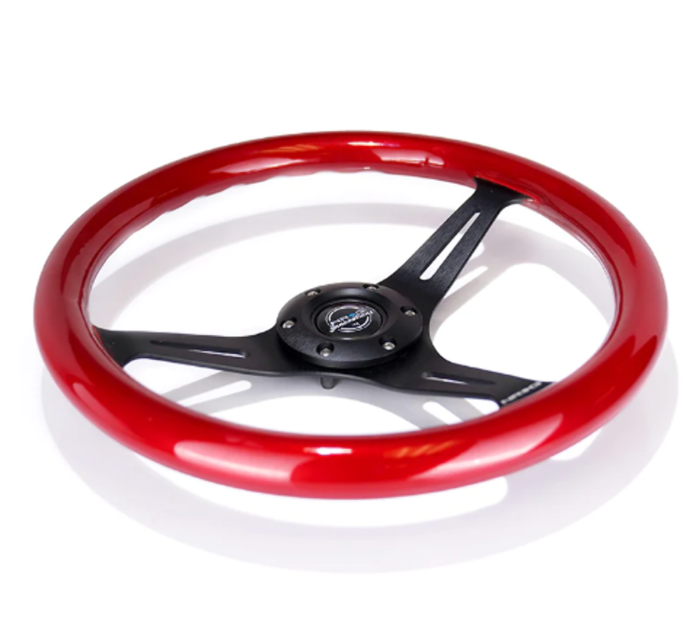 Classic Wood Grain Wheel - 350mm 3 Black spokes - White Paint Grip