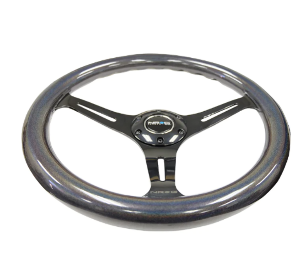 Chameleon Classic Wood Grain Wheel- 350mm 3 Neochrome spokes- pearlescent Paint Grip