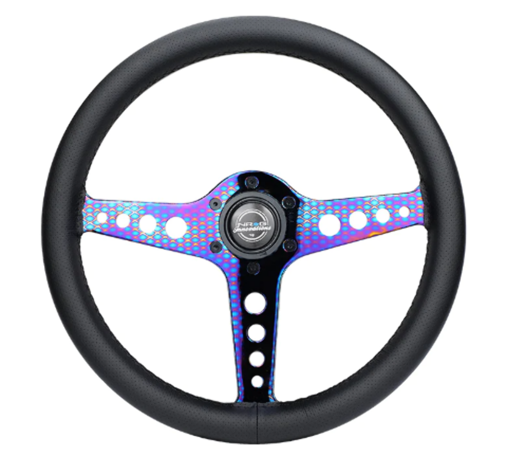 Light Weight Gaming Steering Wheel: Driftz- Made with perforated leather, light weight composits and NeoChrome spoke with holes.