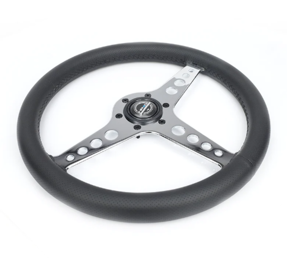 Light Weight Gaming Steering Wheel: Driftz- Made with perforated leather, light weight composits and NeoChrome spoke with holes.