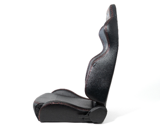 Reclinable Racing Seat, Black Leather, Red Stitching w/ Logo