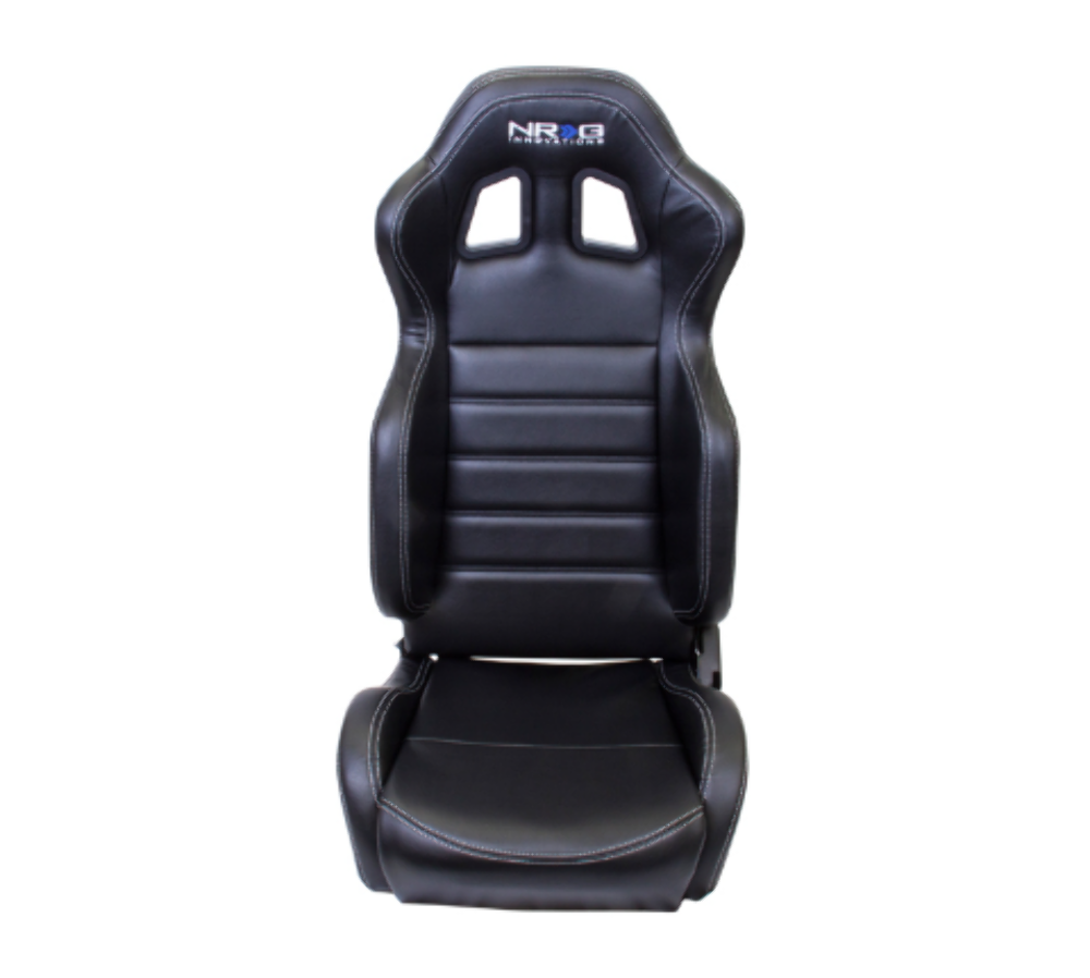 Reclinable Racing Seat, Black Leather, White Stitching w/ Logo
