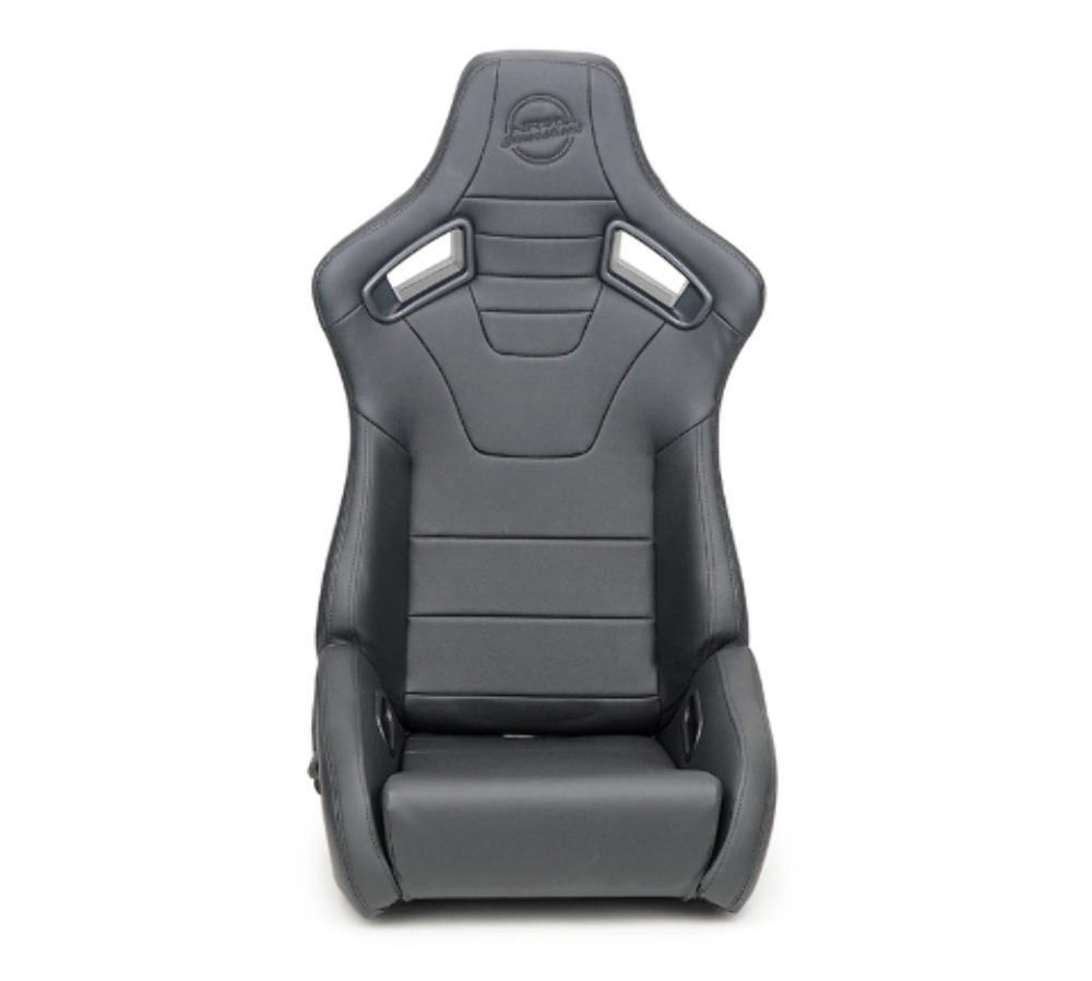 Omega Reclined Seat with large side support Black Vegan Leather with Black Carbon Vinyl Back with Embossed NRG logo ( Price Showned in Pairs)