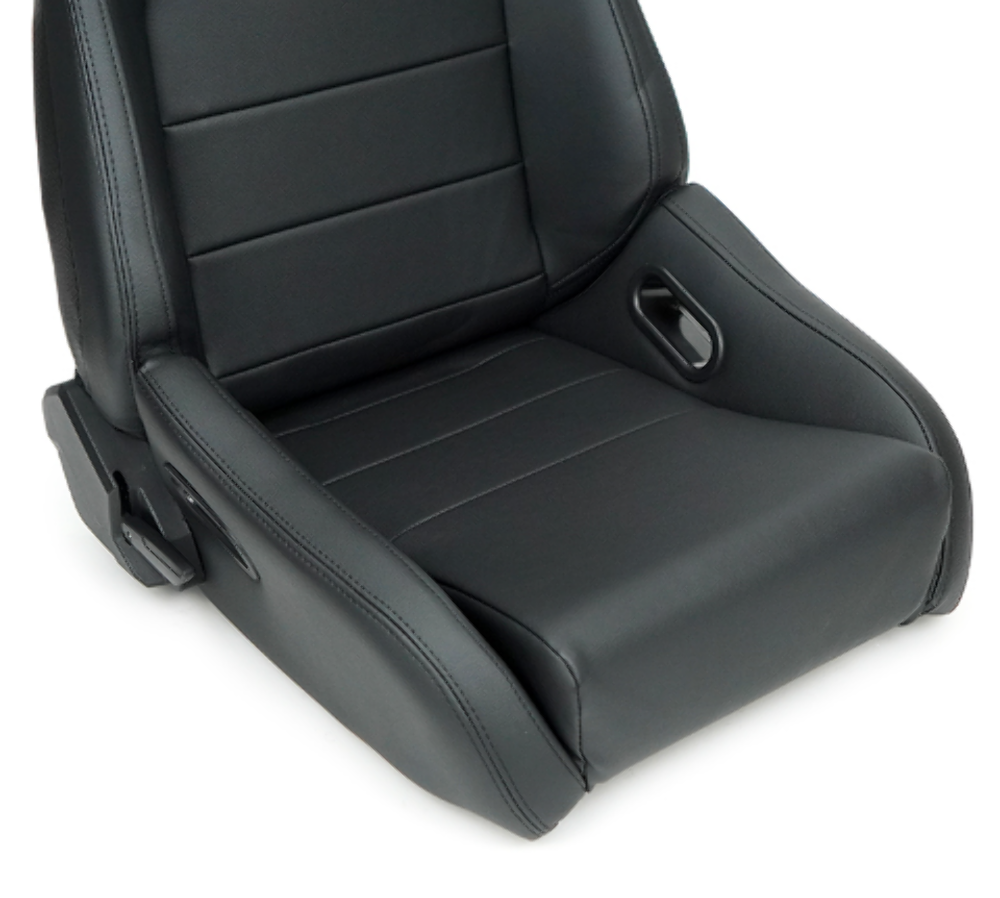 Omega Reclined Seat with large side support Black Vegan Leather with Black Carbon Vinyl Back with Embossed NRG logo ( Price Showned in Pairs)