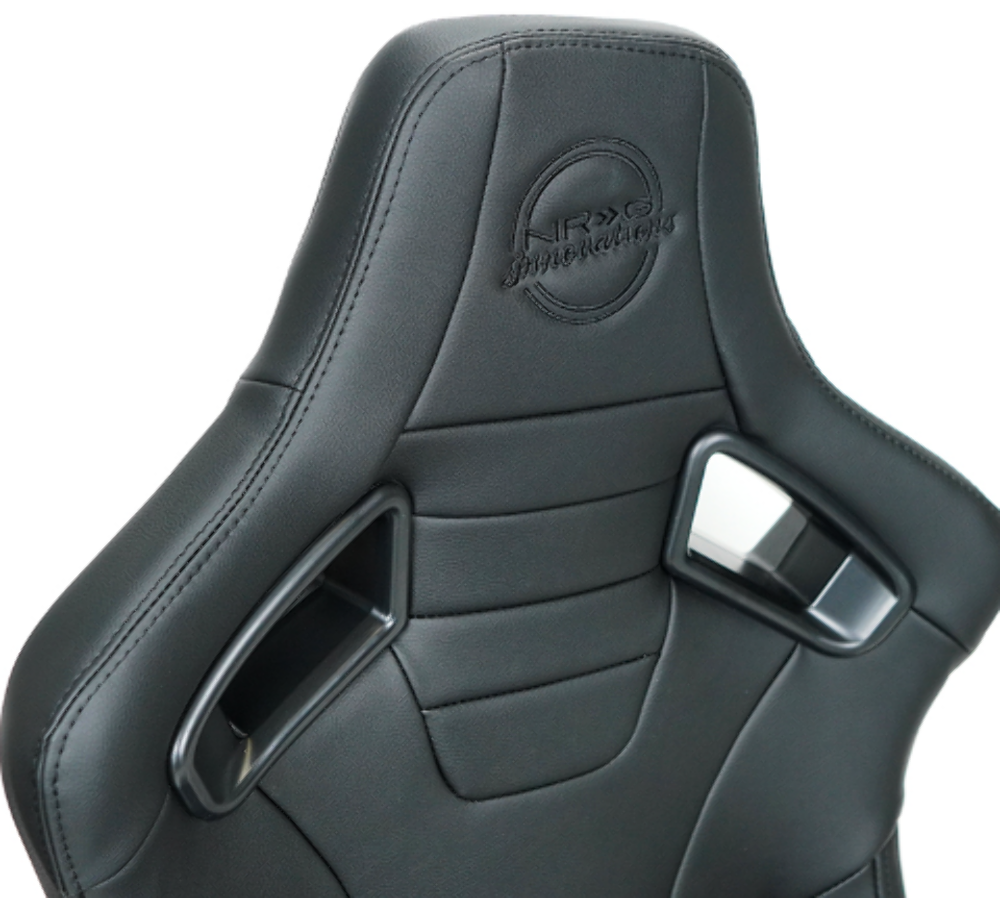 Omega Reclined Seat with large side support Black Vegan Leather with Black Carbon Vinyl Back with Embossed NRG logo ( Price Showned in Pairs)