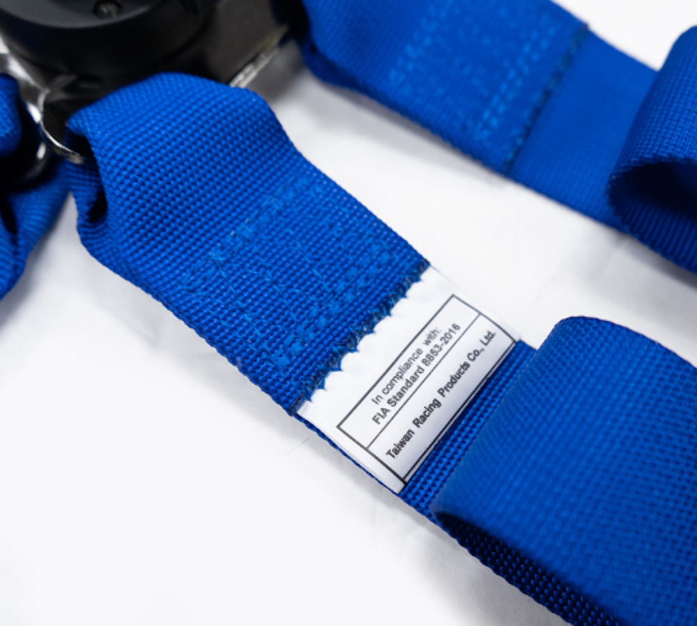 FIA Approved 6pt 2 inch Shoulder Belt for HANS device. Rotary Cam Lock Buckle, 3" Waist Belt and Crutch Belt - Blue