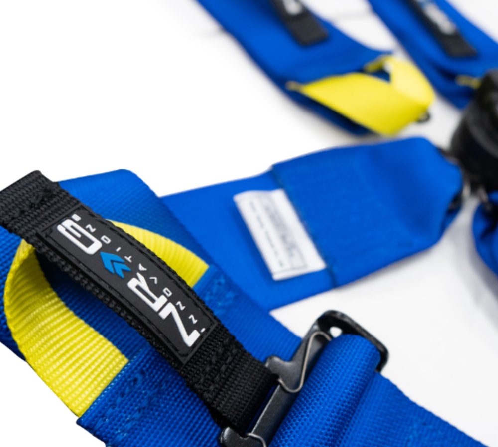 FIA Approved 6pt 2 inch Shoulder Belt for HANS device. Rotary Cam Lock Buckle, 3" Waist Belt and Crutch Belt - Blue