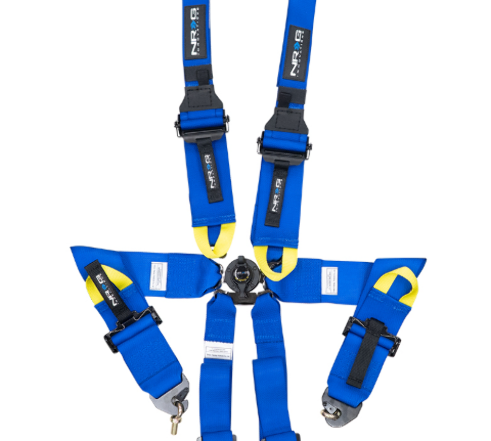 FIA Approved 6pt 2 inch Shoulder Belt for HANS device. Rotary Cam Lock Buckle, 3" Waist Belt and Crutch Belt - Blue