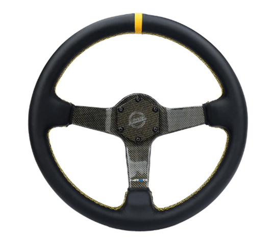 CARBON FIBER STEERING WHEEL 350mm SILVER Carbon Fiber, SILVER stiching, SILVER center mark, Leather