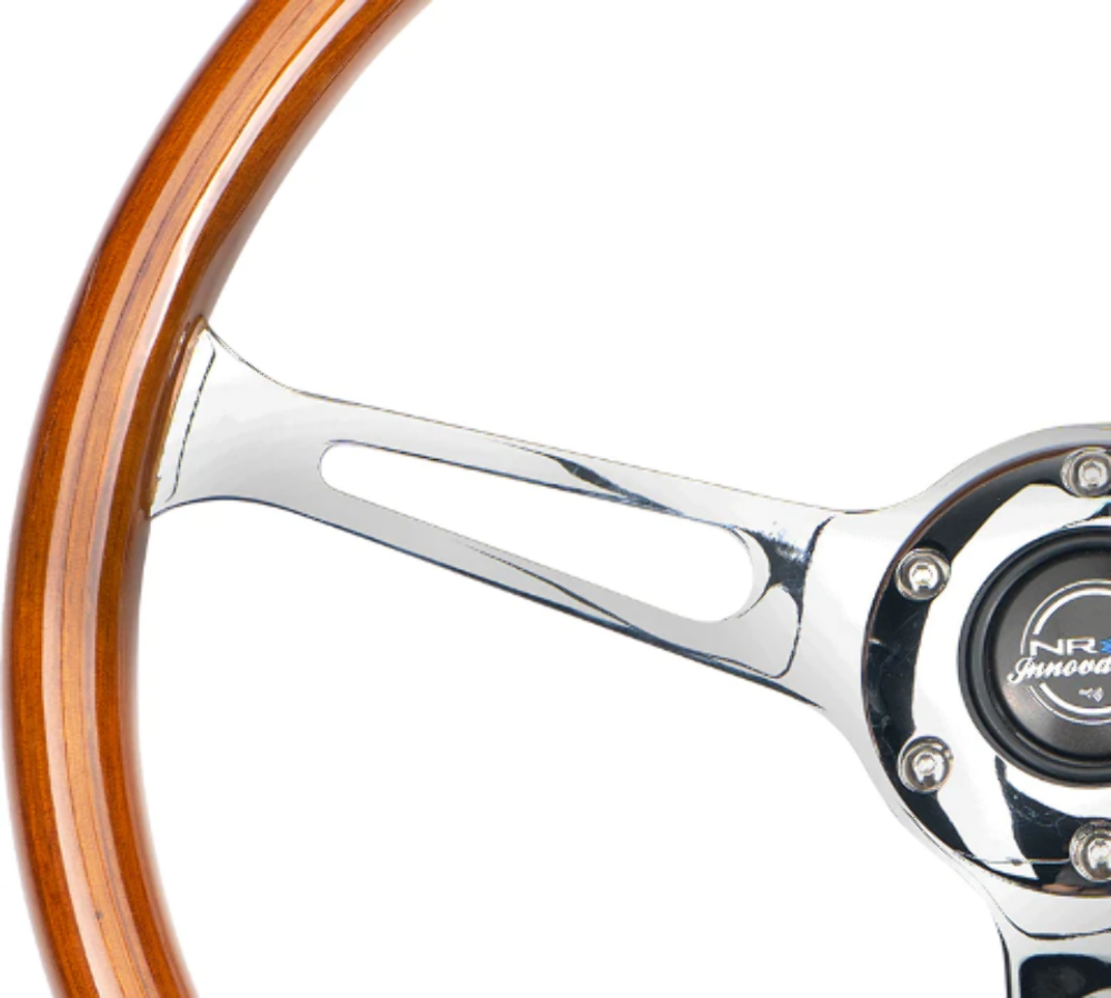 Reinforced Classic Wood Grain Wheel, 360mm, 3 spoke center in chrome