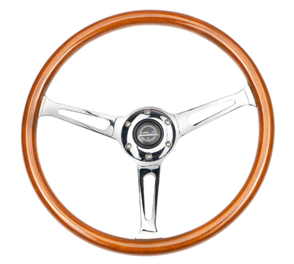 Reinforced Classic Wood Grain Wheel, 360mm, 3 spoke center in chrome