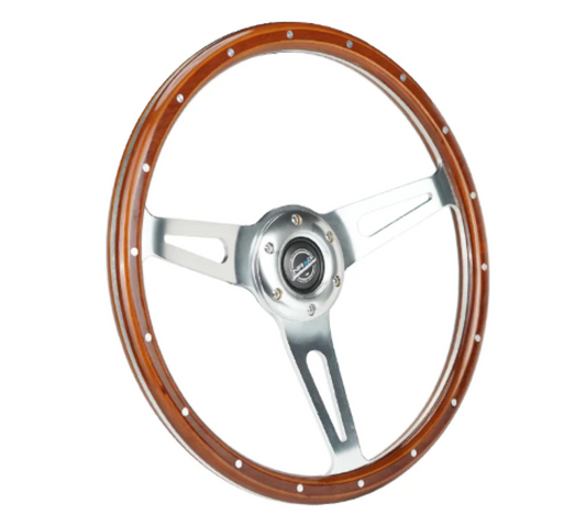 Reinforced Classic Dark Wood Grain Wheel, 360mm, 3 spoke center in chrome