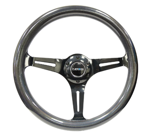 Classic Wood Grain Wheel - 350mm 3 Black spokes - White Paint Grip